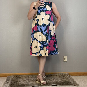 Marimekko Uniqlo Womens Swing Shift Midi Dress Size S Floral Cotton Pockets